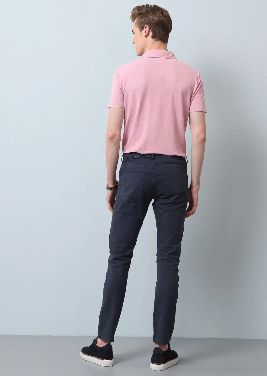 Lacivert Düz Dokuma Slim Fit Casual Pamuk Karışımlı Pantolon - 5