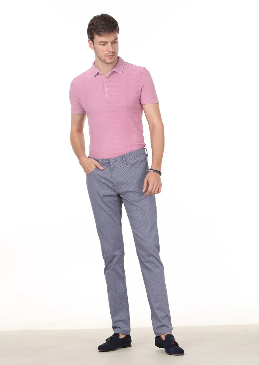 Lacivert Düz Dokuma Slim Fit Casual Pamuk Karışımlı Pantolon - 1
