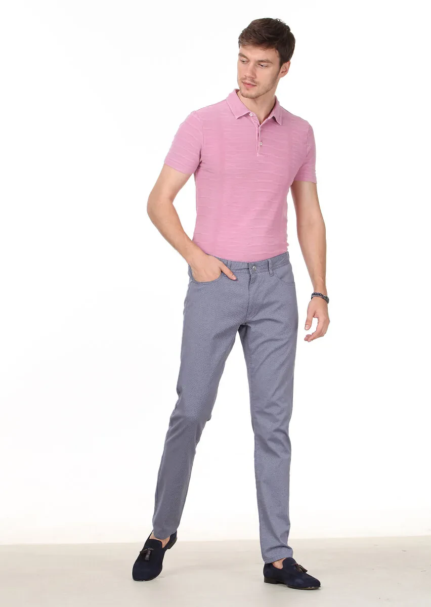 Lacivert Düz Dokuma Slim Fit Casual Pamuk Karışımlı Pantolon - 2