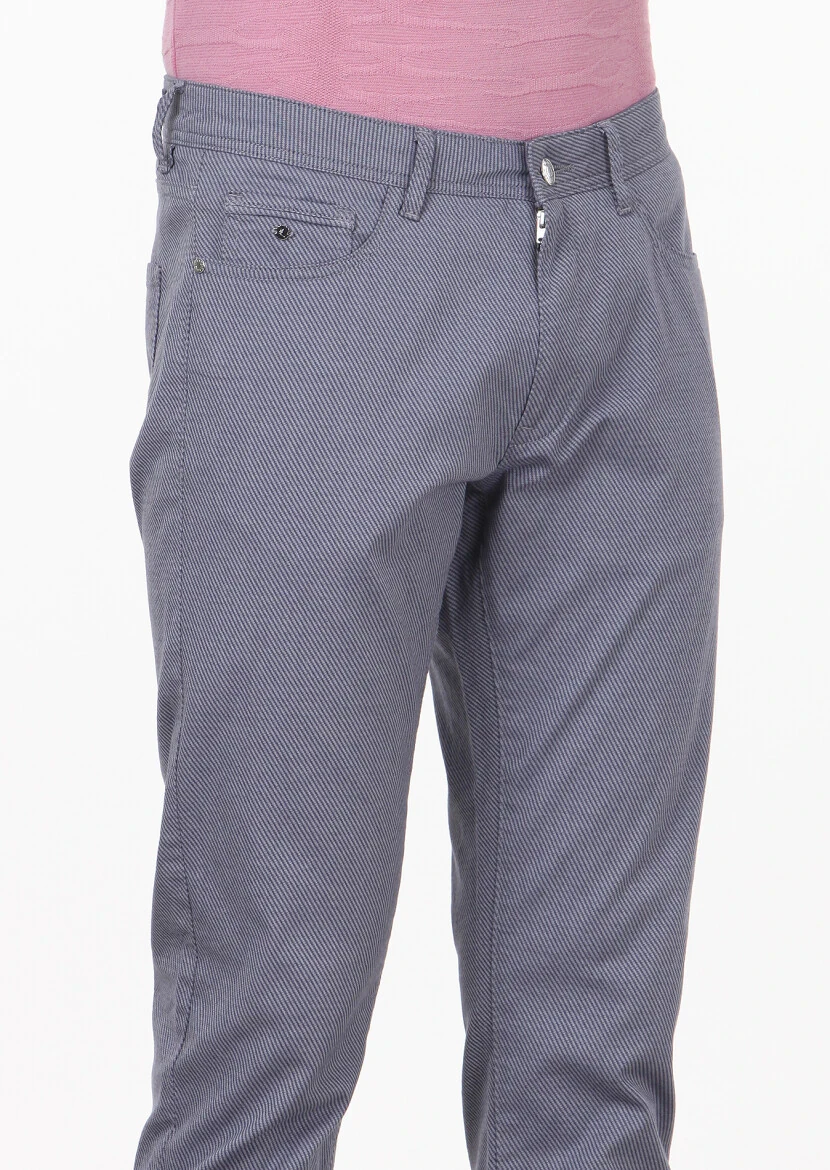 Lacivert Düz Dokuma Slim Fit Casual Pamuk Karışımlı Pantolon - 3