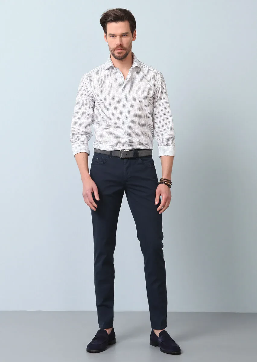 Lacivert Düz Dokuma Slim Fit Casual Pamuk Karışımlı Pantolon - 1