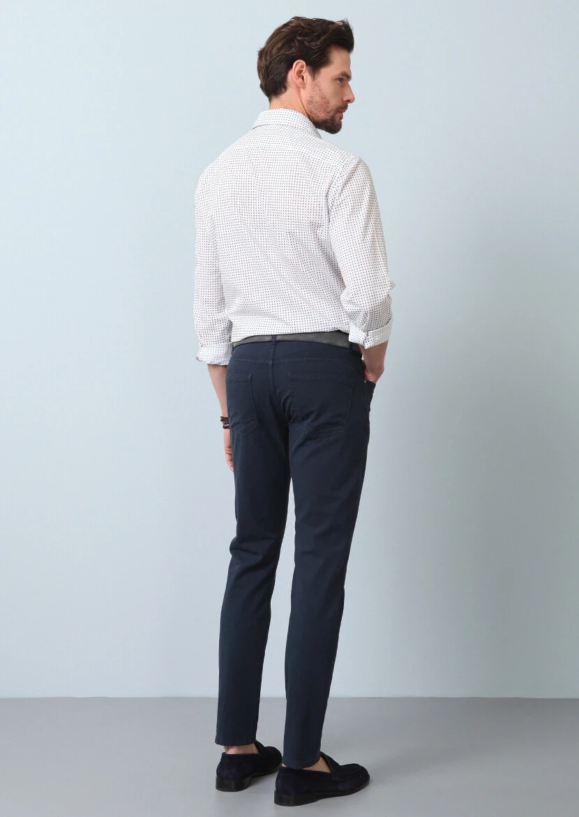 Lacivert Düz Dokuma Slim Fit Casual Pamuk Karışımlı Pantolon - 5