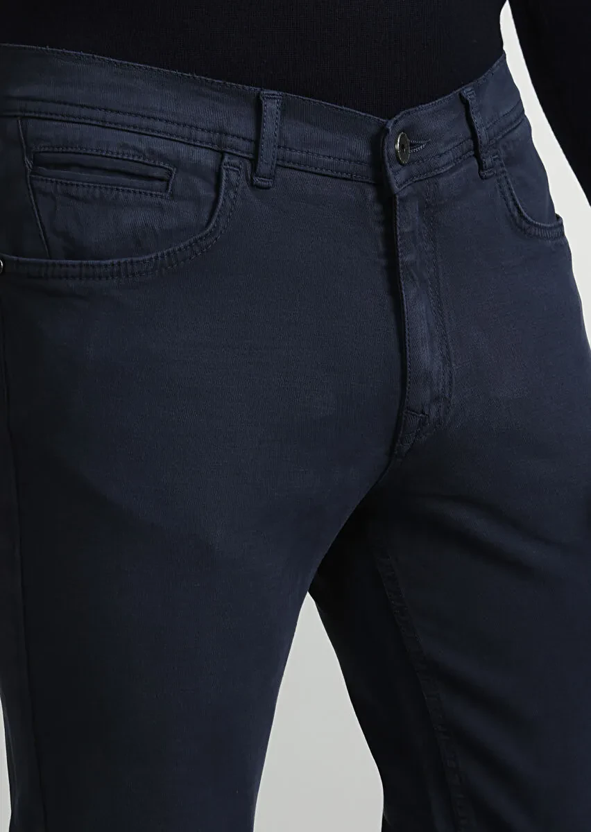 Lacivert Düz Dokuma Slim Fit Casual Pamuk Karışımlı Pantolon - 2
