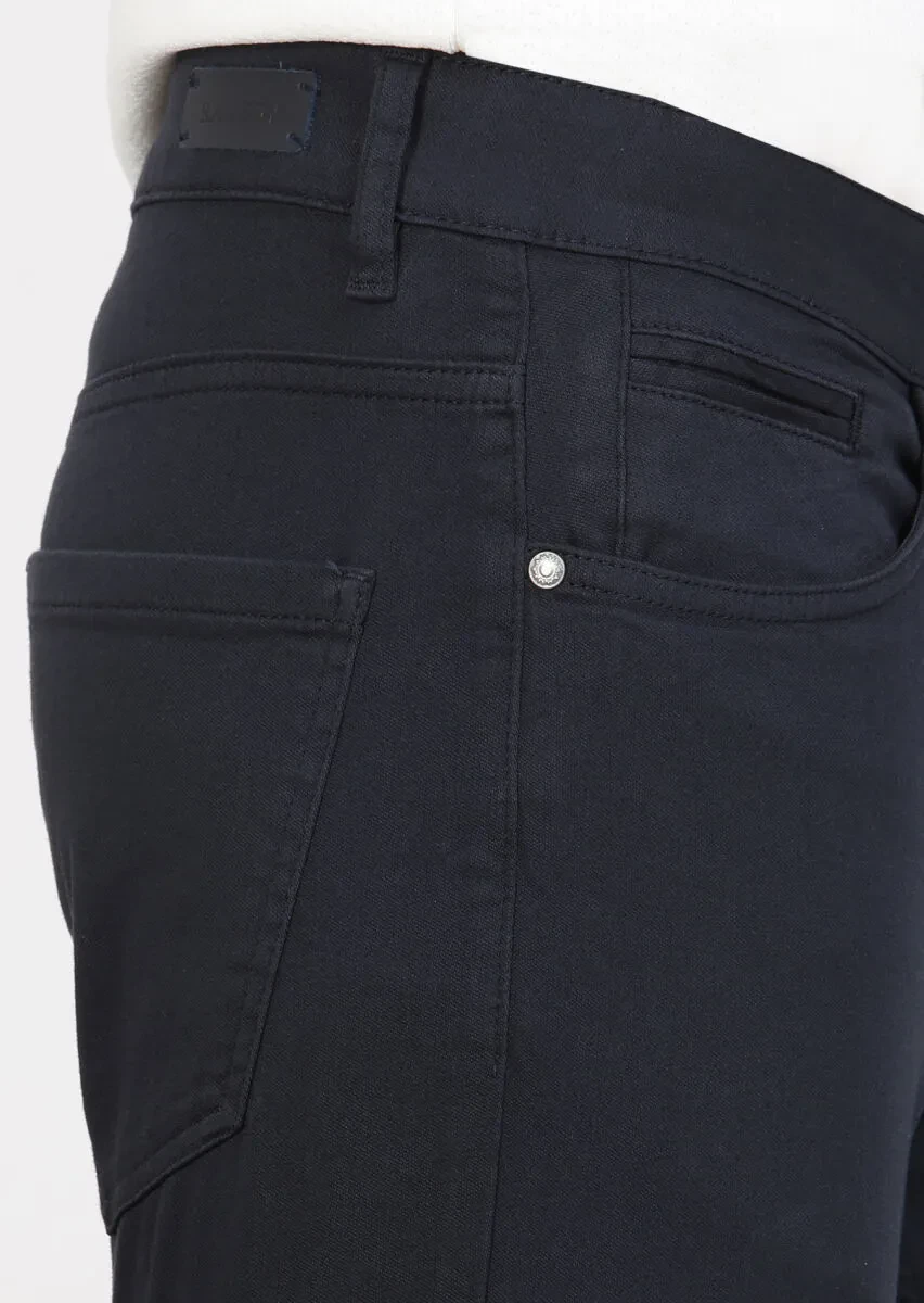 Lacivert Düz Dokuma Slim Fit Casual Pamuk Karışımlı Pantolon - 3