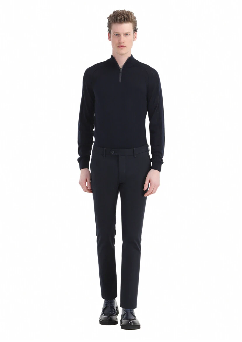 Lacivert Düz Dokuma Slim Fit Casual Pamuk Karışımlı Pantolon - RAMSEY