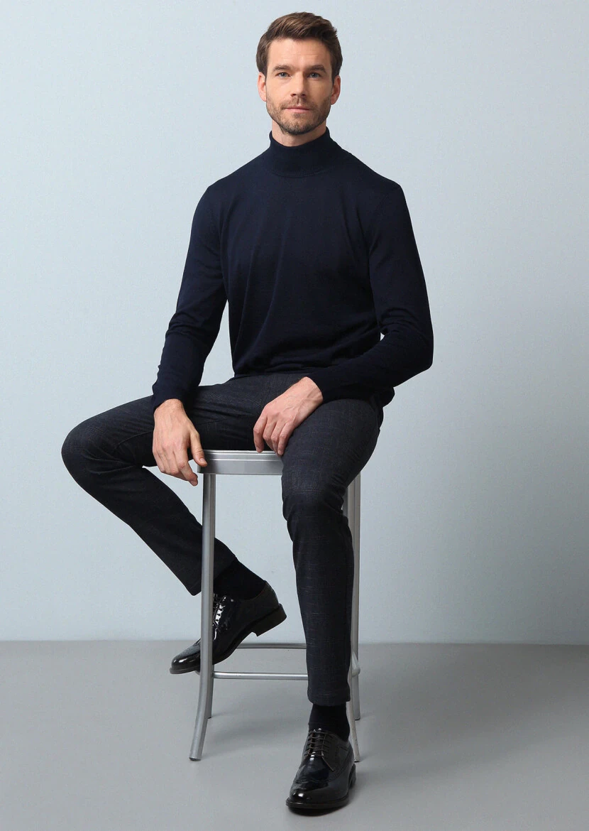 Lacivert Düz Dokuma Slim Fit Casual Pantolon 