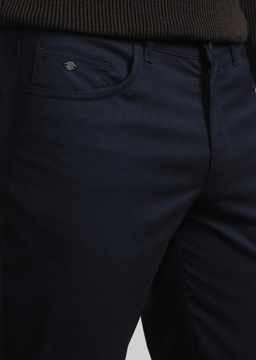 Lacivert Düz Dokuma Slim Fit Casual Pantolon 