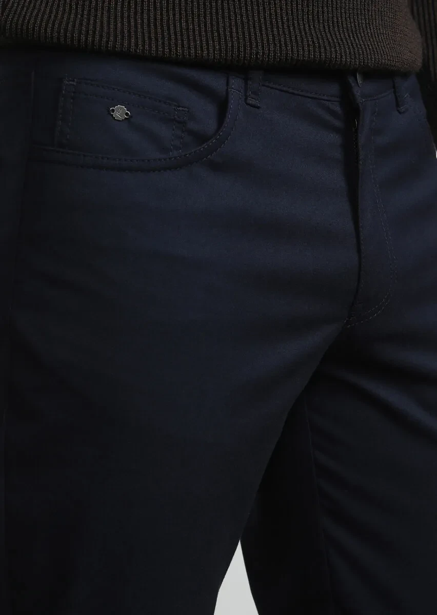 Lacivert Düz Dokuma Slim Fit Casual Pantolon - 2
