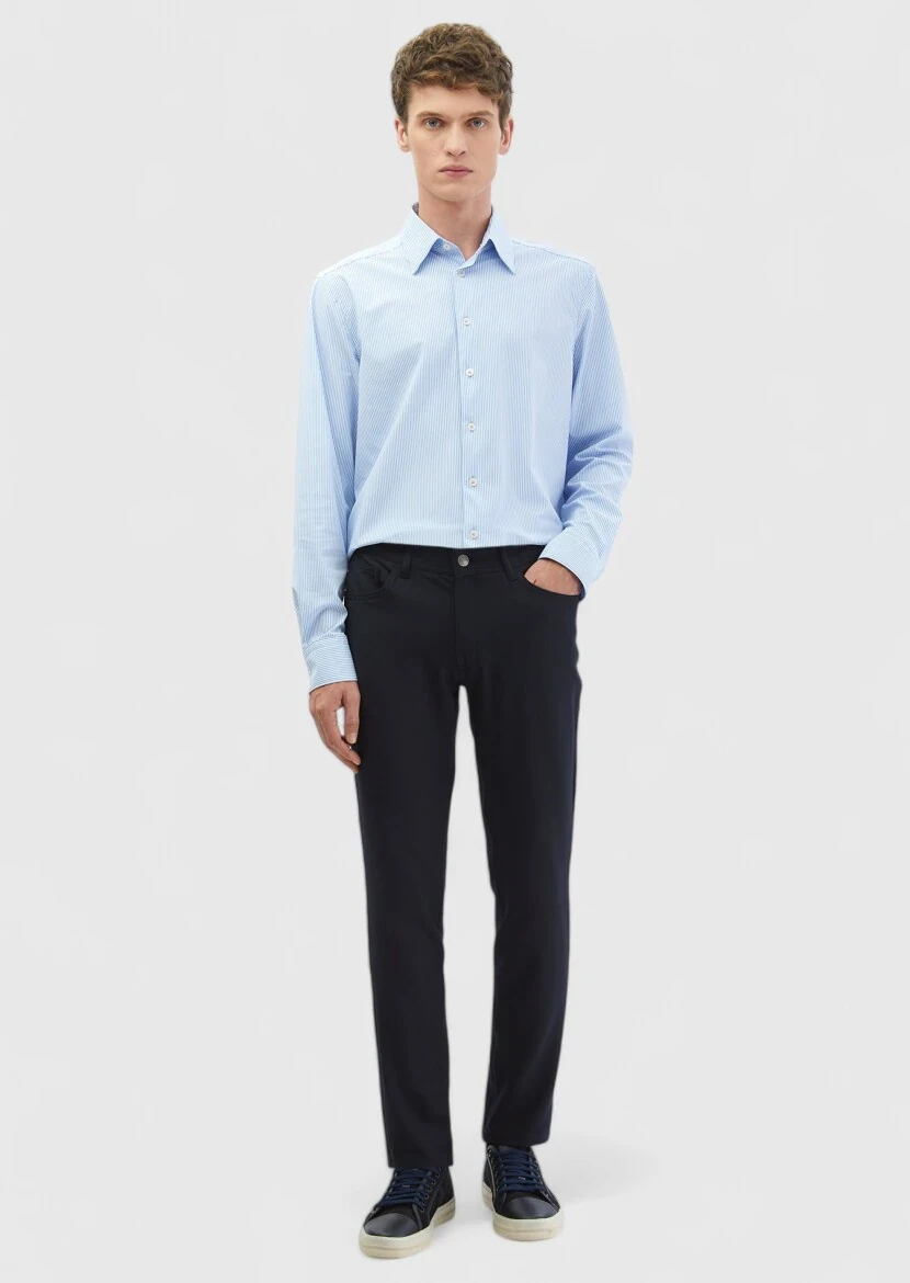 Lacivert Düz Dokuma Slim Fit Casual Pantolon - RAMSEY