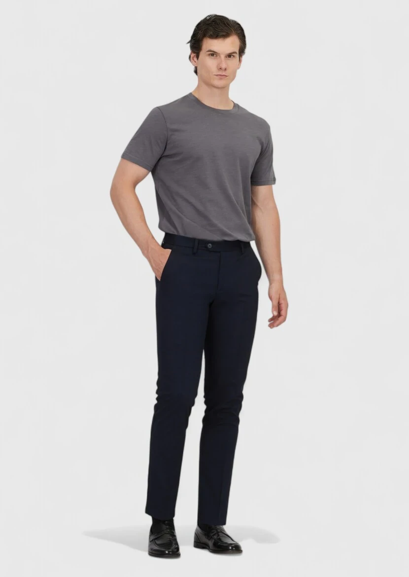 Lacivert Düz Dokuma Slim Fit Klasik Pantolon - 1