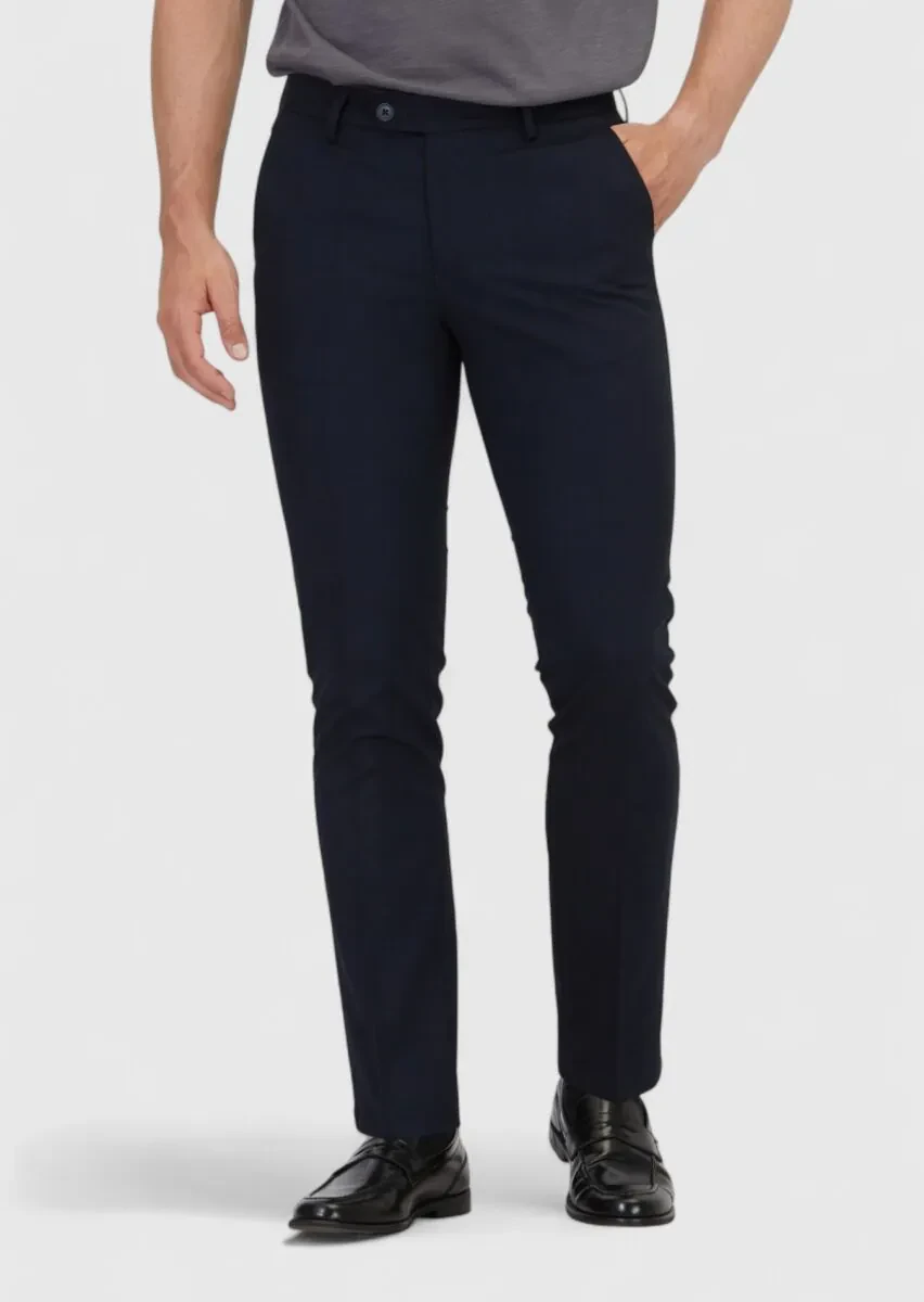 Lacivert Düz Dokuma Slim Fit Klasik Pantolon - 2