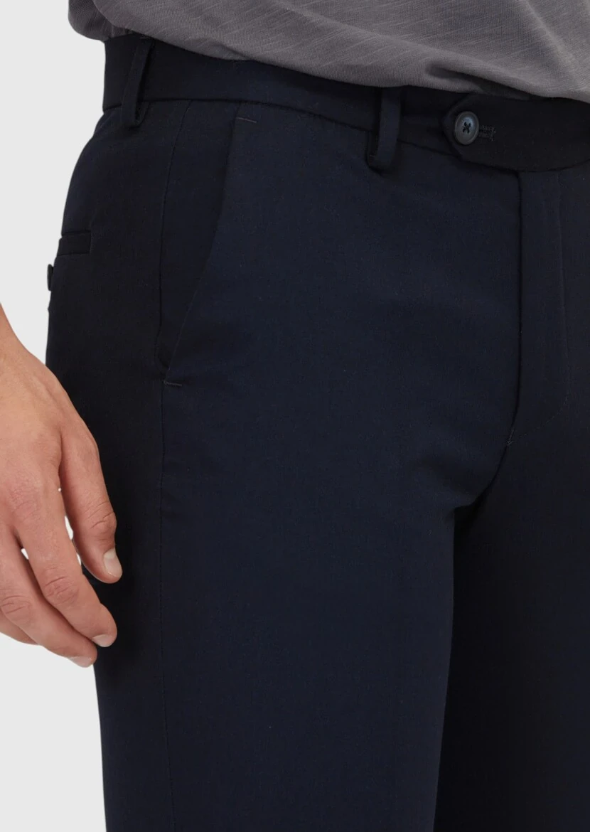 Lacivert Düz Dokuma Slim Fit Klasik Pantolon - 3