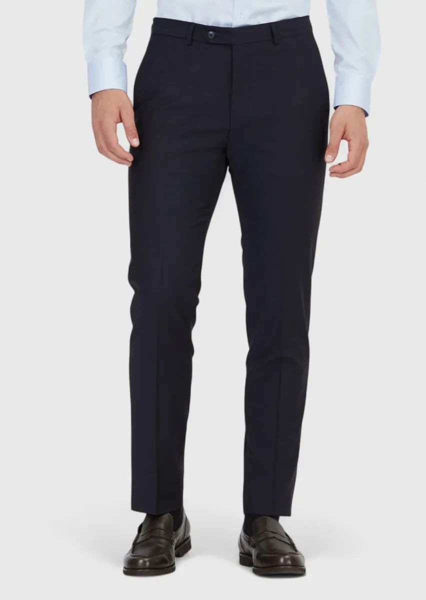 Lacivert Düz Kumaş Modern Fit Klasik Yün Karışımlı Pantolon - 2