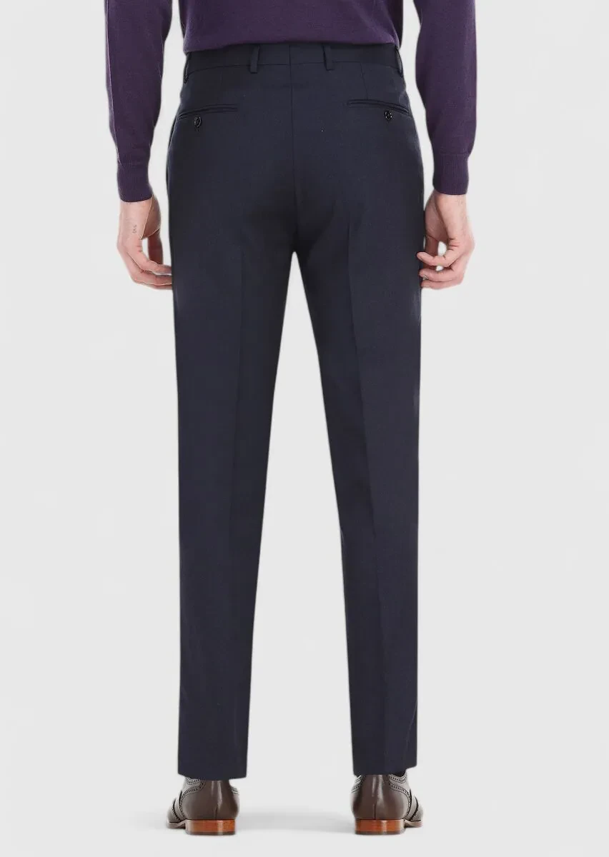 Lacivert Düz Kumaş Regular Fit Klasik %100 Yün Pantolon - 4