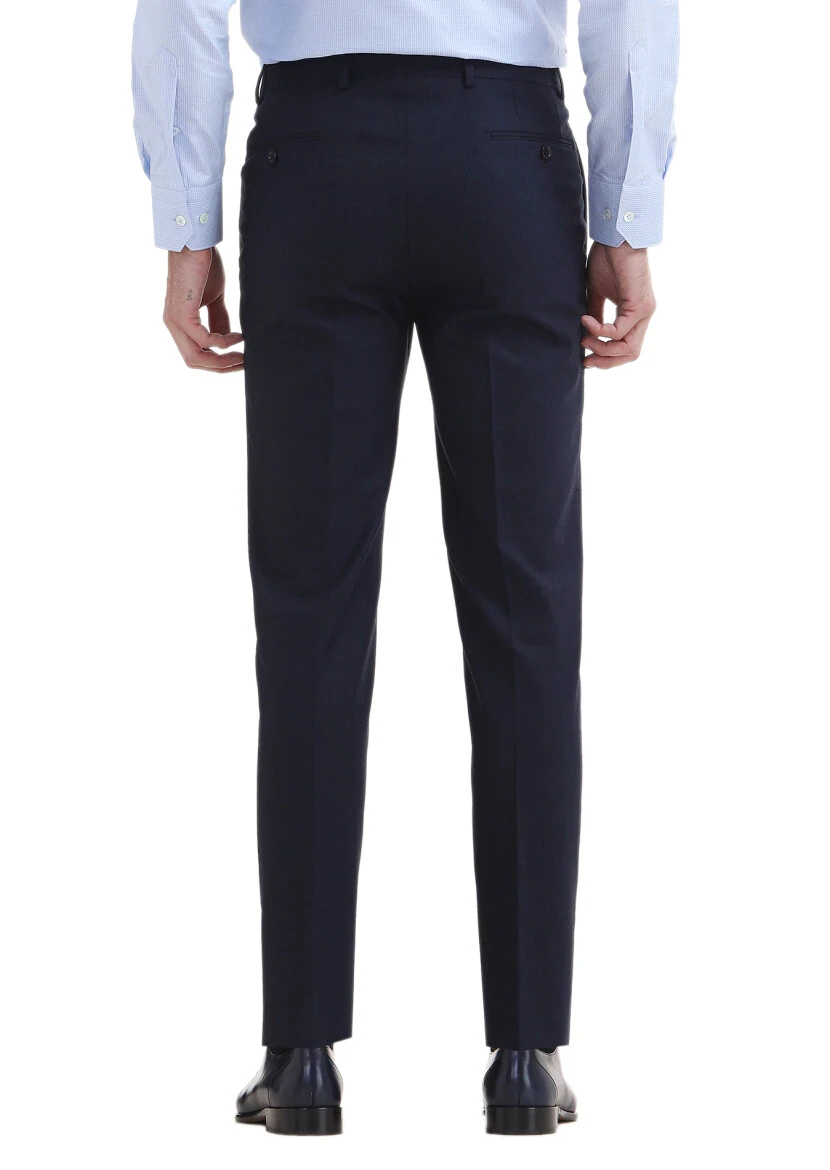 Lacivert Düz Kumaş Regular Fit Klasik Yün Karışımlı Pantolon - 4
