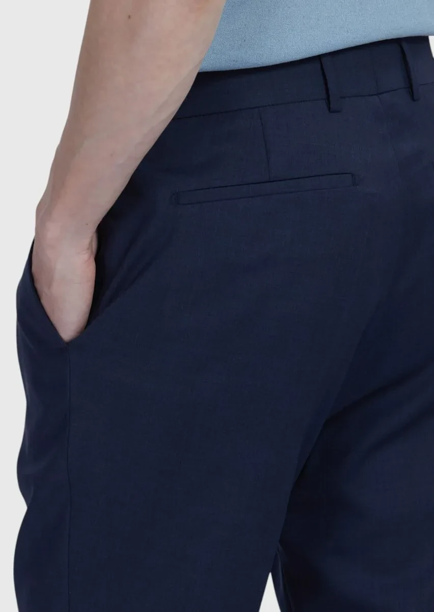 Lacivert Düz Kumaş Slim Fit Casual %100 Yün Pantolon - 5