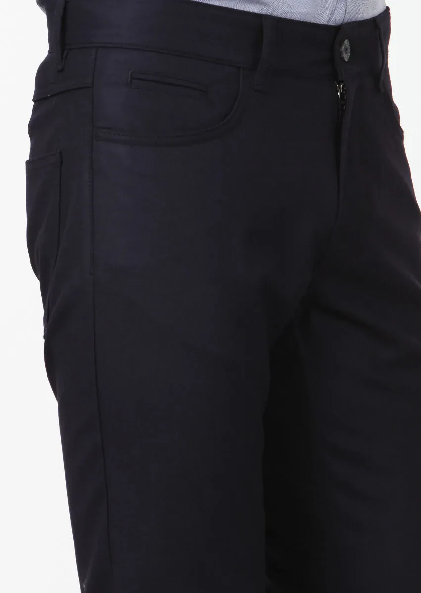 Lacivert Düz Kumaş Slim Fit Casual Yün Karışımlı Pantolon - 3