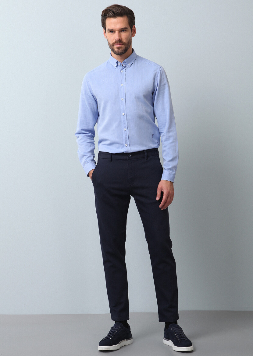 Lacivert Düz Örme Jogging Fit Casual Pamuk Karışımlı Pantolon - 1