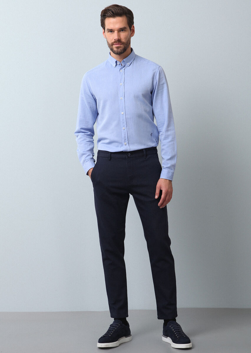 Lacivert Düz Örme Jogging Fit Casual Pamuk Karışımlı Pantolon - 1