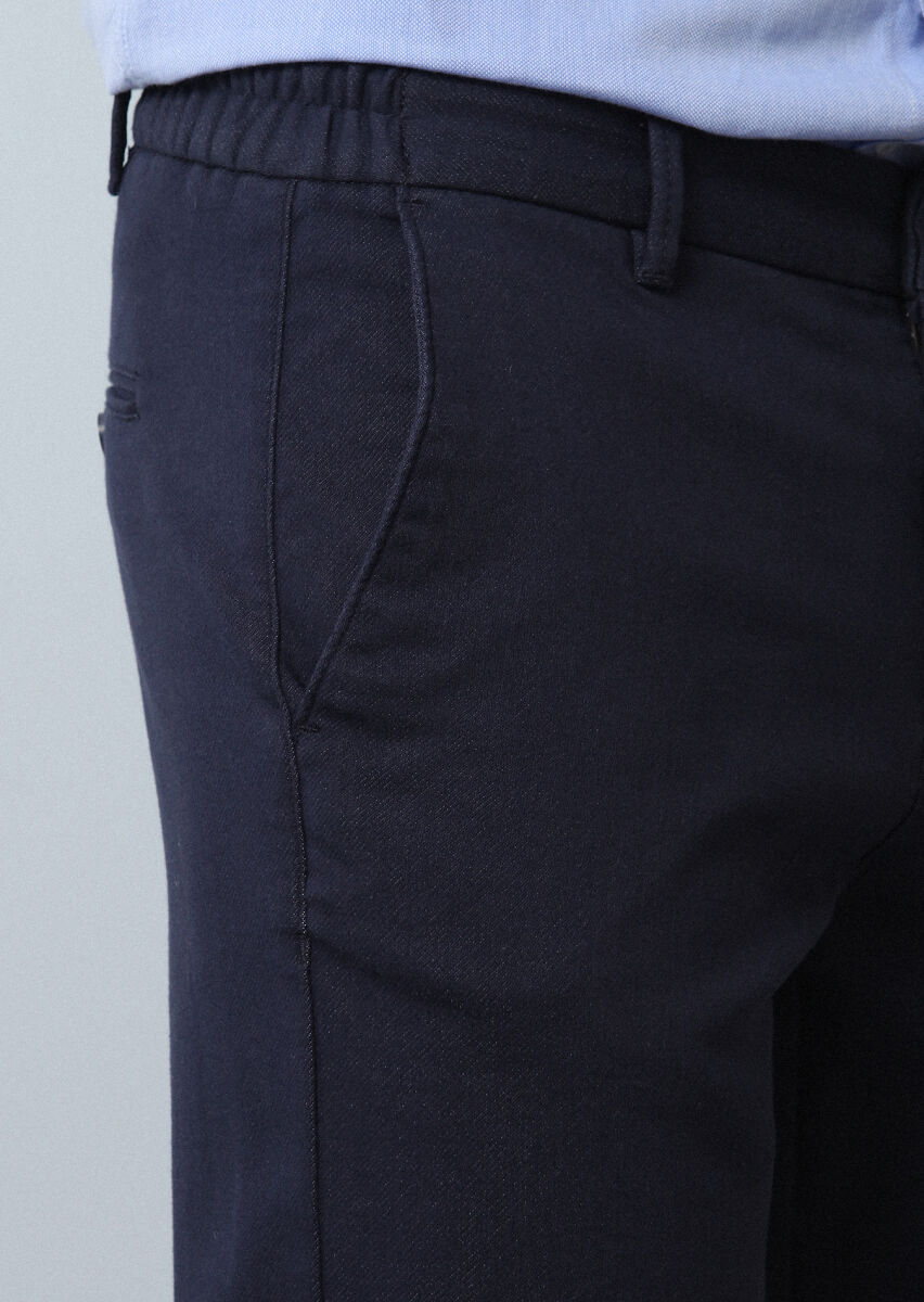 Lacivert Düz Örme Jogging Fit Casual Pamuk Karışımlı Pantolon - 3