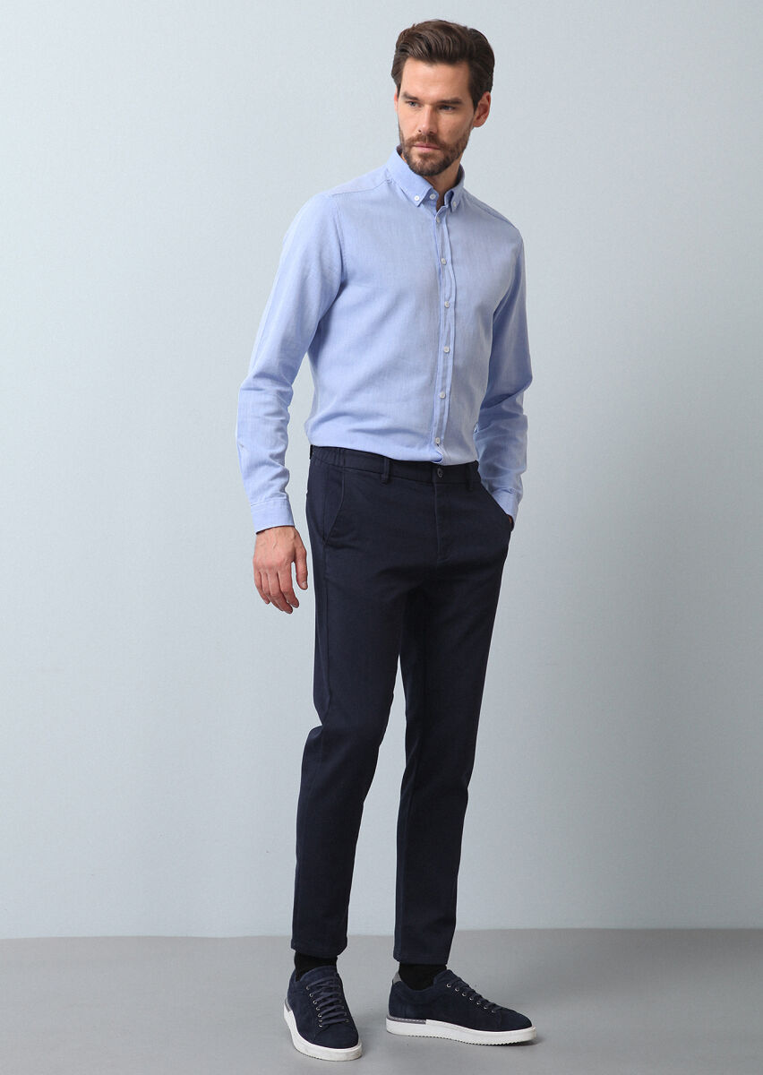 Lacivert Düz Örme Jogging Fit Casual Pamuk Karışımlı Pantolon - 4