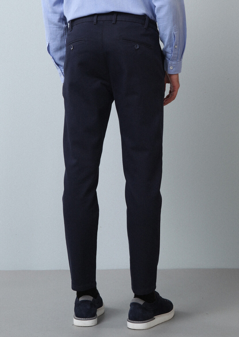 Lacivert Düz Örme Jogging Fit Casual Pamuk Karışımlı Pantolon - 5