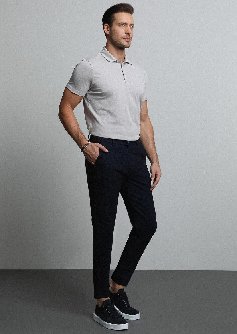 Lacivert Düz Örme Jogging Fit Casual Pamuk Karışımlı Pantolon - 1