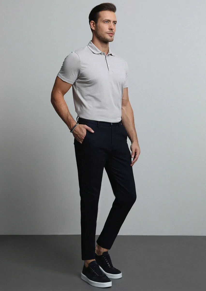 Lacivert Düz Örme Jogging Fit Casual Pamuk Karışımlı Pantolon - 1