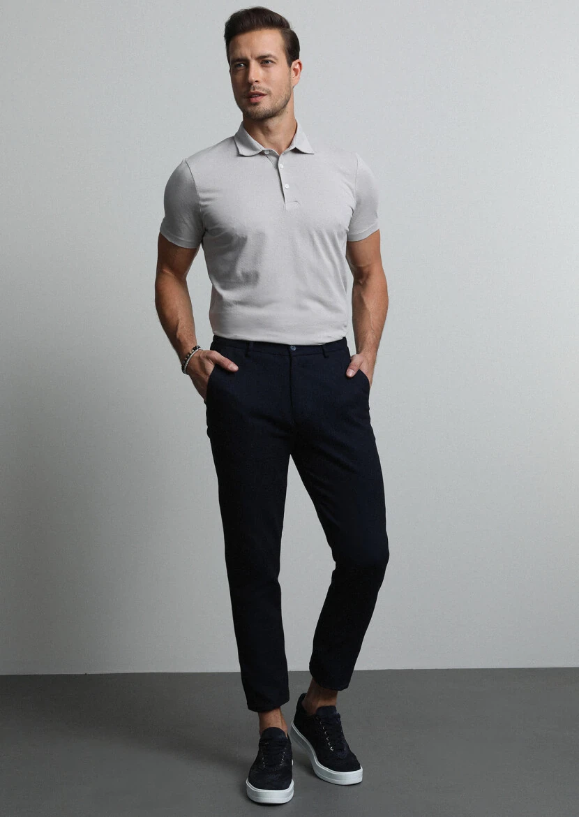 Lacivert Düz Örme Jogging Fit Casual Pamuk Karışımlı Pantolon - 4