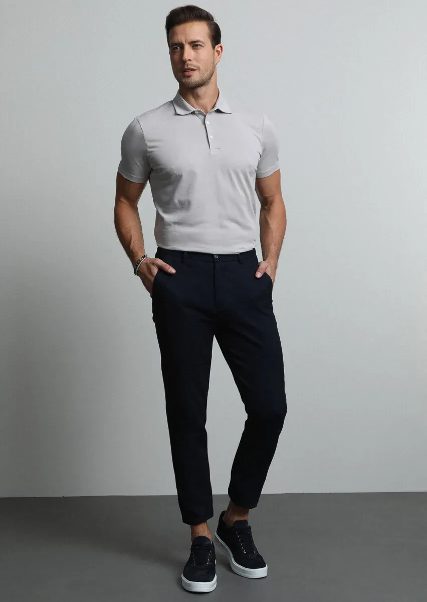 Lacivert Düz Örme Jogging Fit Casual Pamuk Karışımlı Pantolon - 4