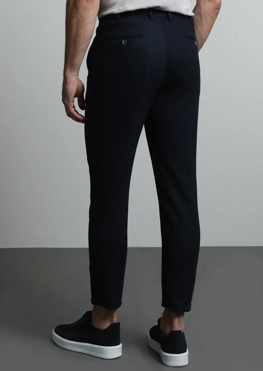 Lacivert Düz Örme Jogging Fit Casual Pamuk Karışımlı Pantolon - 5