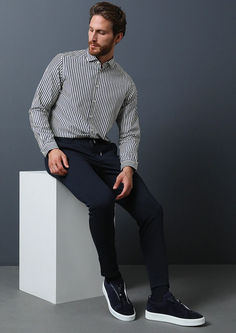 Lacivert Düz Örme Jogging Fit Casual Pantolon 