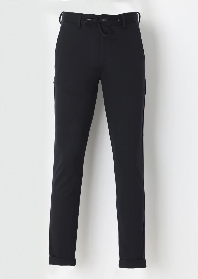 Lacivert Düz Örme Jogging Fit Casual Pantolon - 1