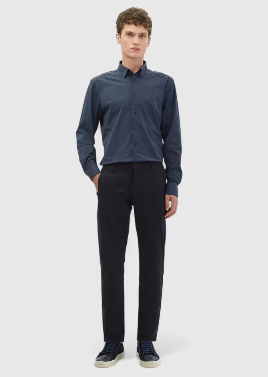 Lacivert Düz Örme Jogging Fit Casual Pantolon - 1