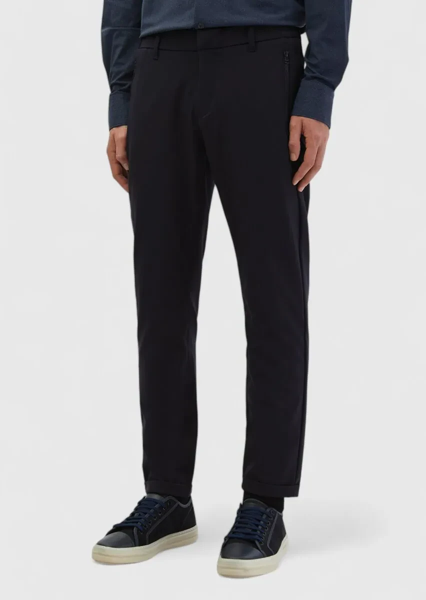 Lacivert Düz Örme Jogging Fit Casual Pantolon - 3