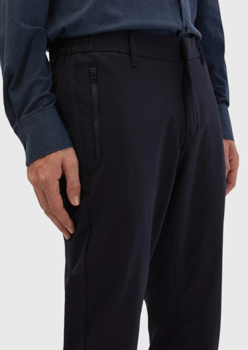 Lacivert Düz Örme Jogging Fit Casual Pantolon - 4