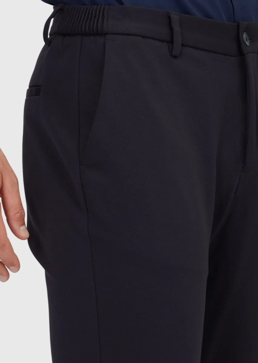 Lacivert Düz Örme Jogging Fit Casual Pantolon - 3