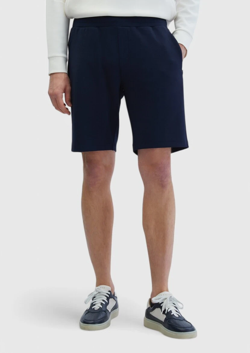 Lacivert Düz Örme Jogging Fit Spor Bermuda - RAMSEY