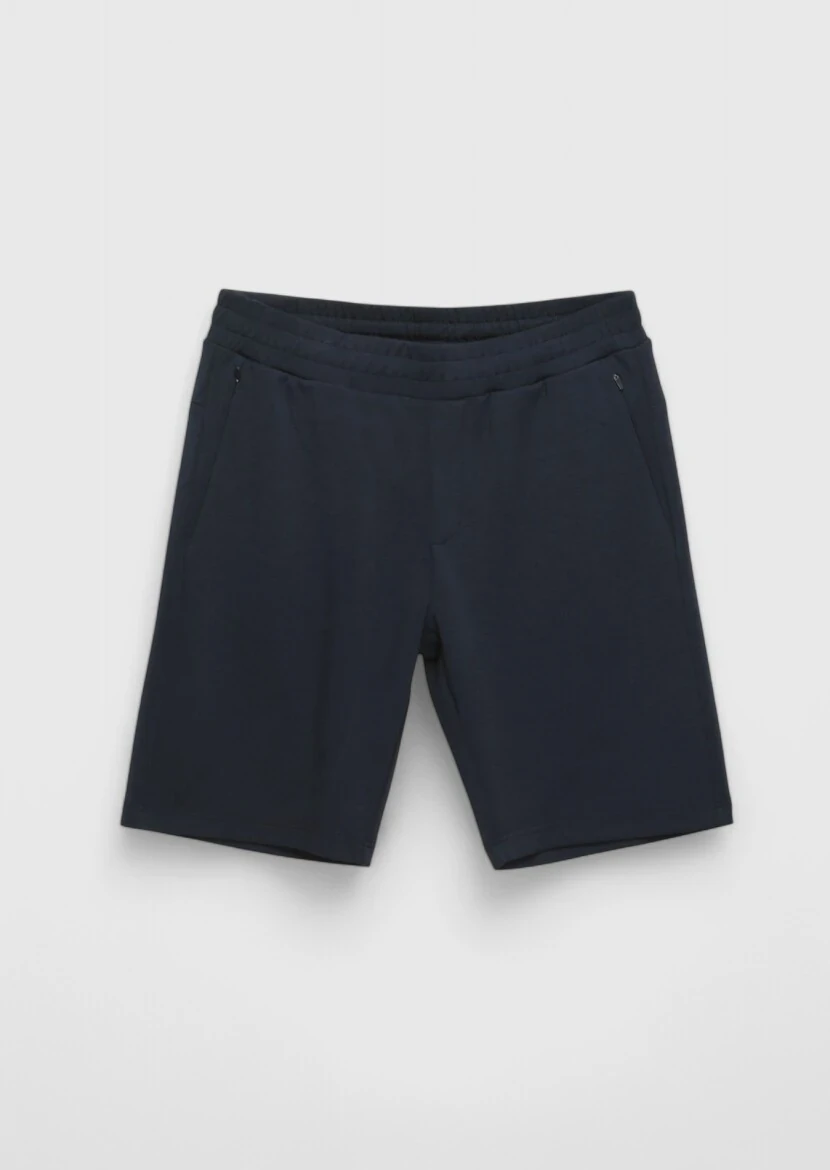 Lacivert Düz Örme Jogging Fit Spor Bermuda - 5