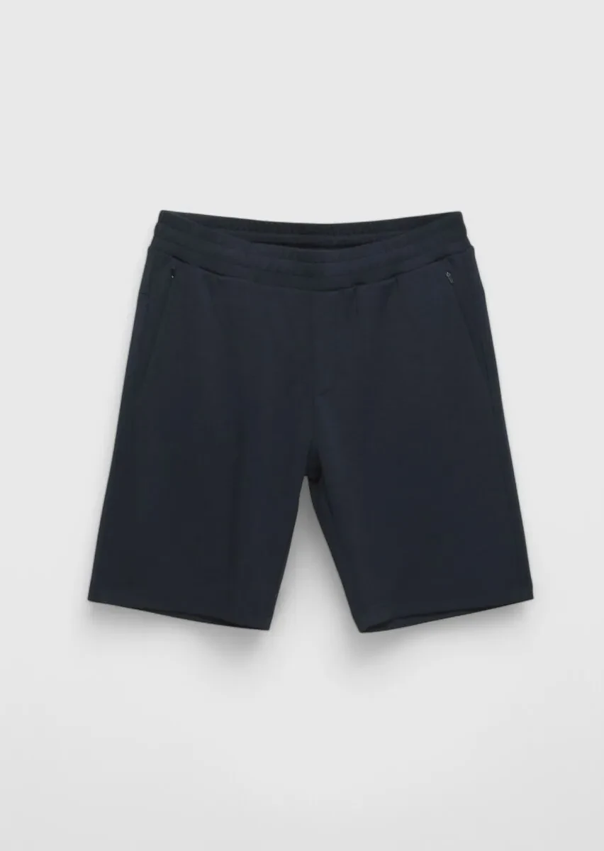 Lacivert Düz Örme Jogging Fit Spor Bermuda - 5