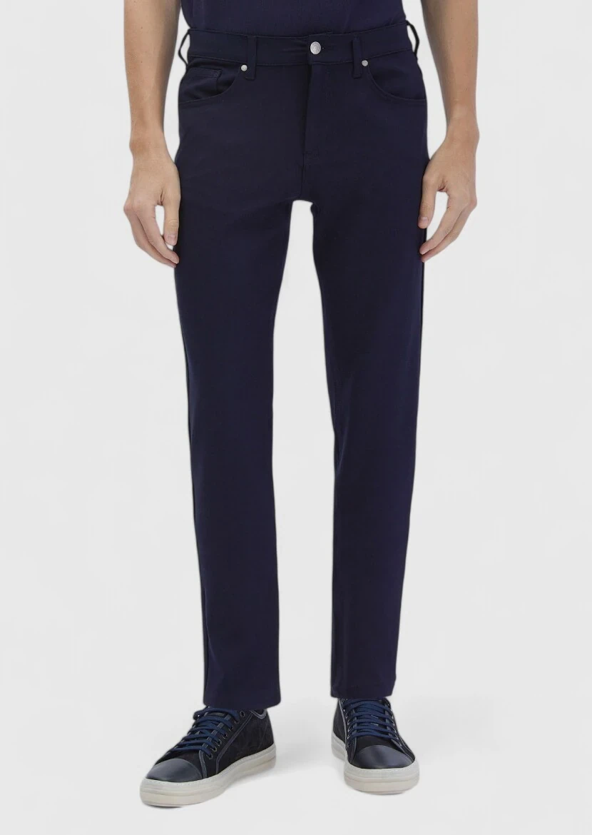 Lacivert Düz Örme Slim Fit Casual Pantolon 