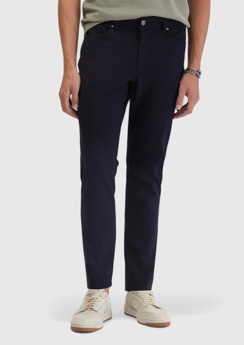 Lacivert Düz Örme Slim Fit Casual Pantolon 