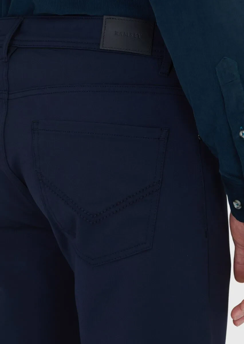 Lacivert Düz Örme Slim Fit Casual Pantolon - 4