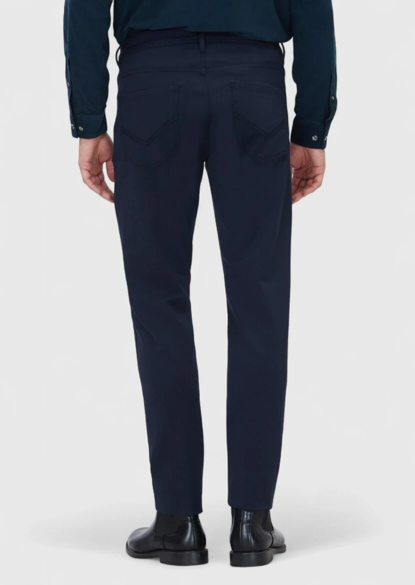 Lacivert Düz Örme Slim Fit Casual Pantolon - 5