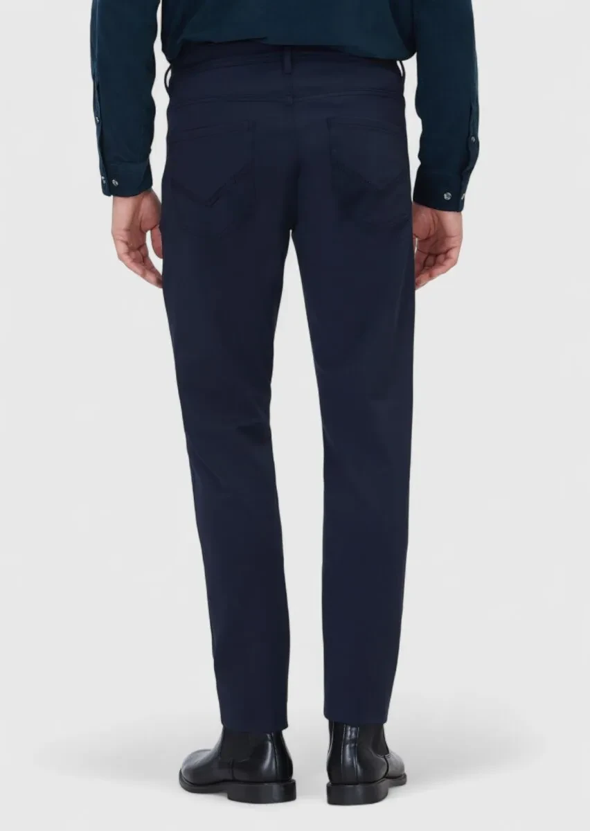 Lacivert Düz Örme Slim Fit Casual Pantolon - 5