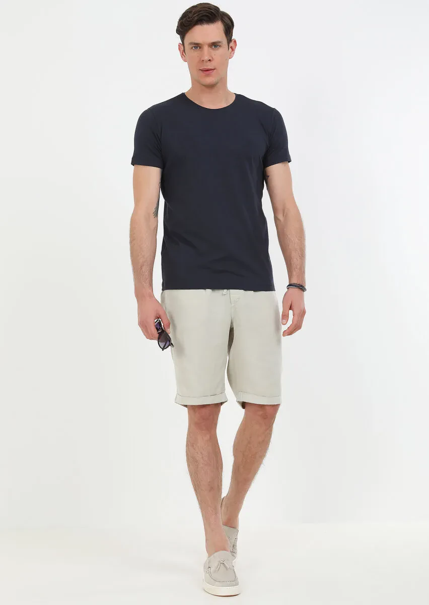 Lacivert Düz Pamuk Karışımlı T-Shirt - 4