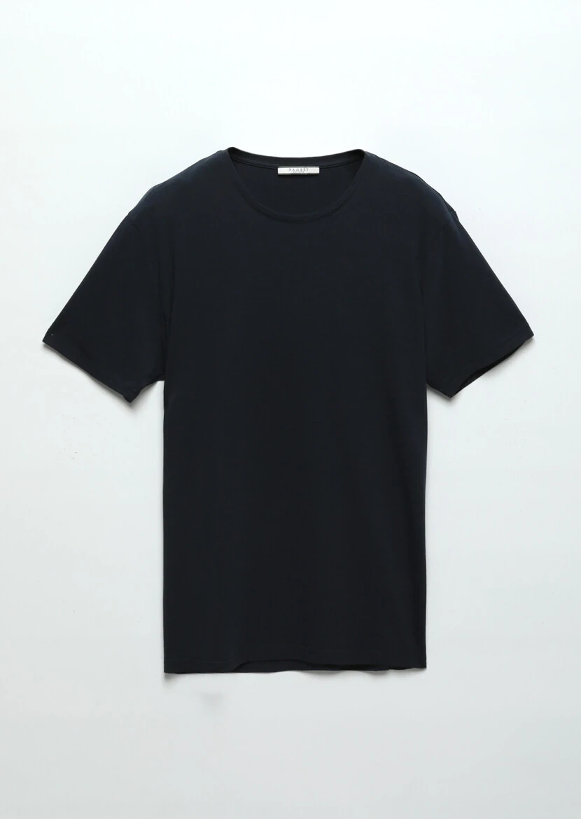 Lacivert Düz Pamuk Karışımlı T-Shirt - 6