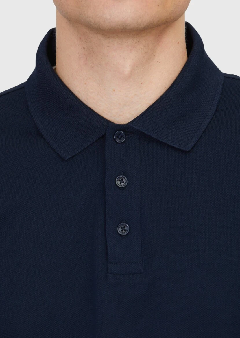 Lacivert Düz Polo Yaka %100 Pamuk T-Shirt - 5