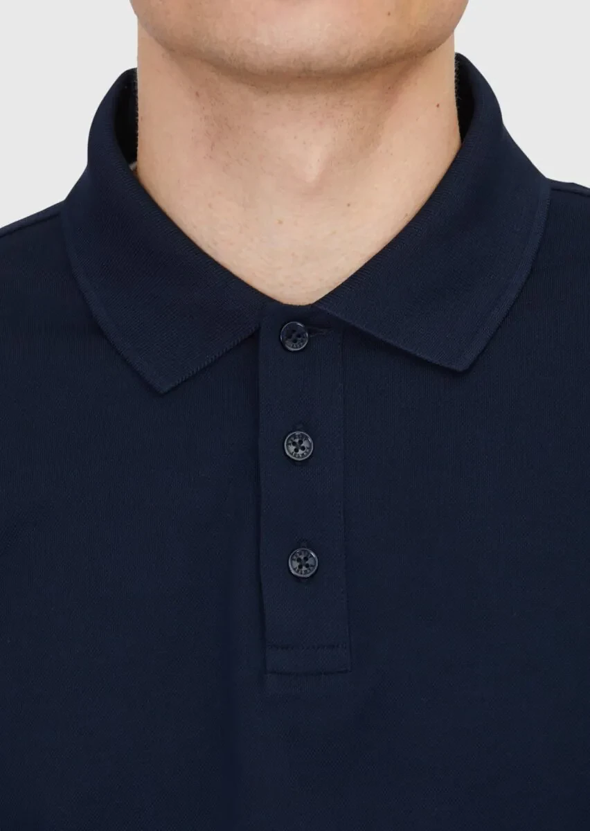 Lacivert Düz Polo Yaka %100 Pamuk T-Shirt - 5