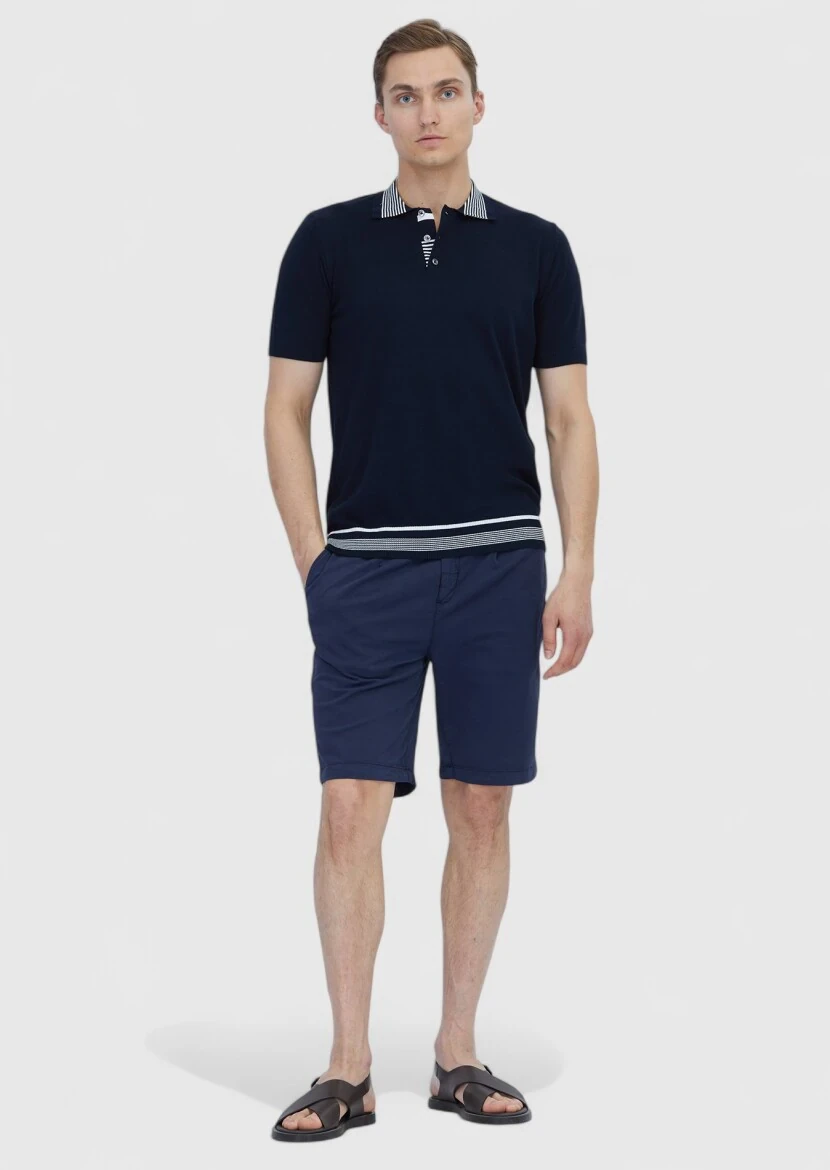 Lacivert Düz Polo Yaka %100 Pamuk T-Shirt - RAMSEY